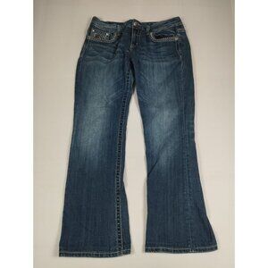 Miss Me Women 33x29 Boot Cut Jeans Medium Wash Embroidered Sequin Pockets